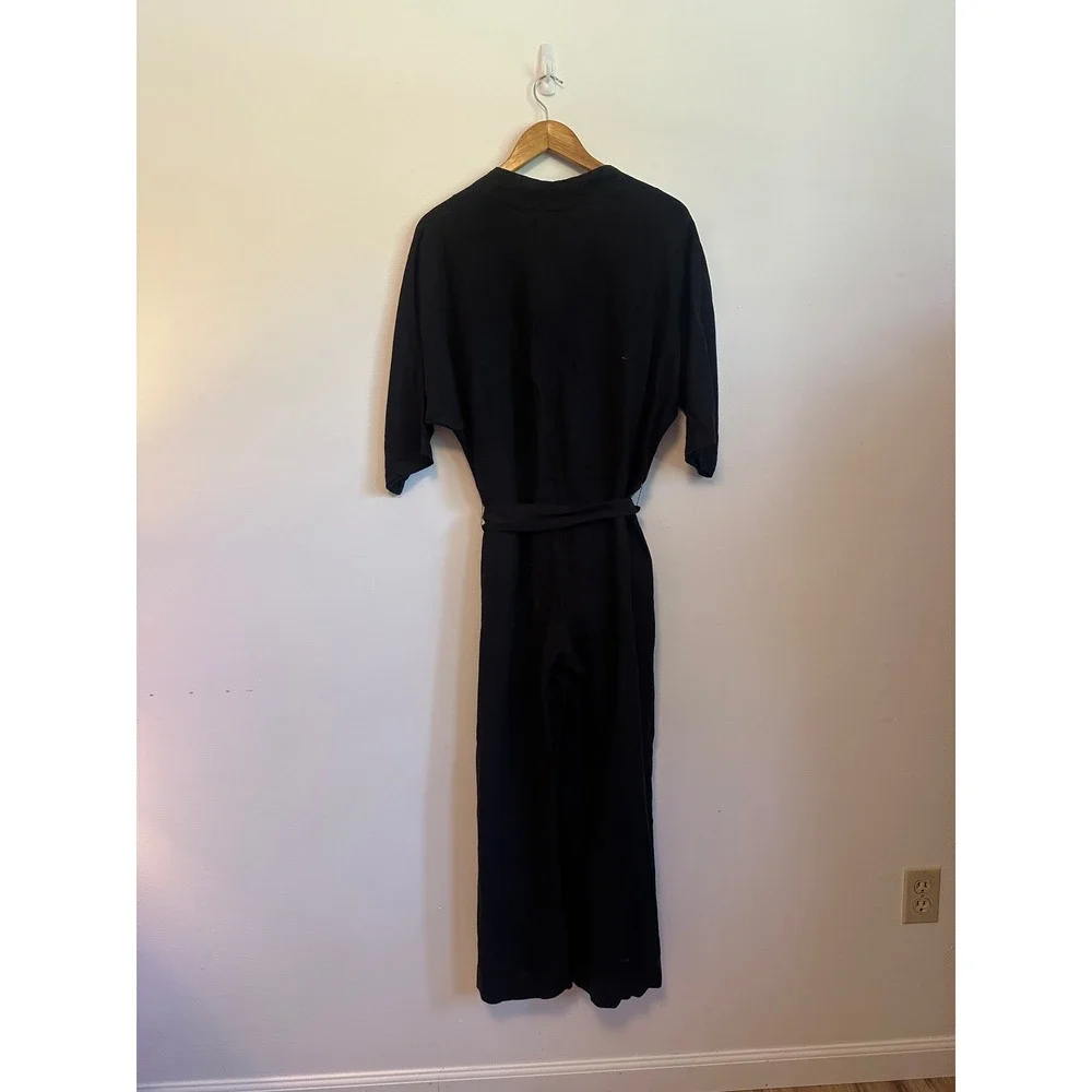 Velvet by Graham & Spencer Black Linen Button Front Wide Leg Jumpsuit | Small